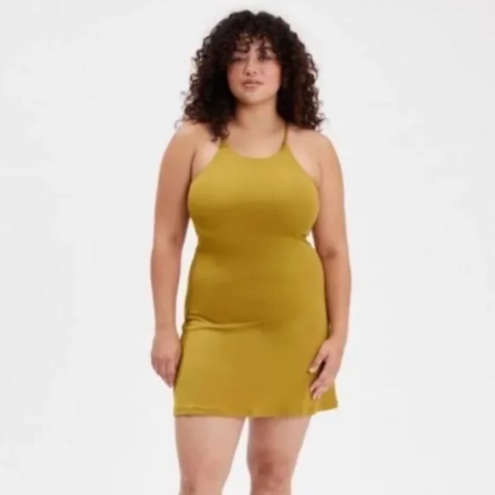 Girlfriend Collective Saturn Naomi Workout Dress Size Small Mustard Yellow NWOT
